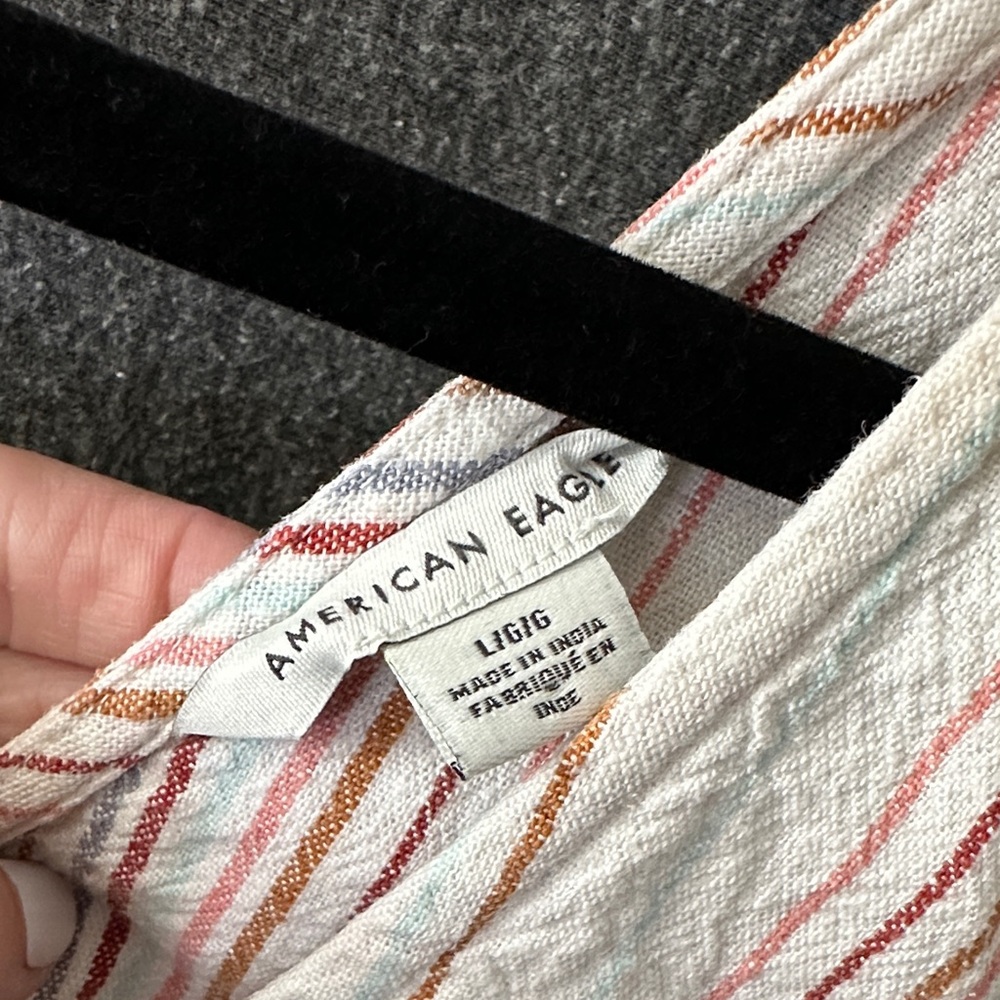 American Eagle Outfitters Striped V-Neck cotton/linen Blouse - maroon & cream - Picture 2 of 6